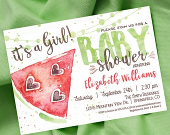 Watermelon Baby Shower Invitation Girl, printable invite, INSTANT DOWNLOAD, editable digital file
