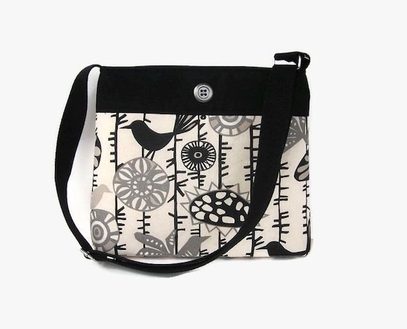 Black Cream Crossbody Bag Black Messenger Purse Fabric