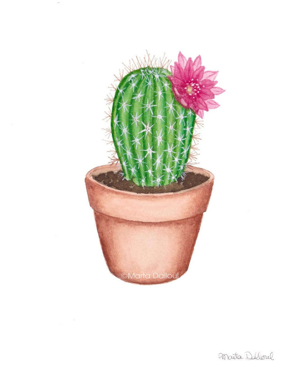 Cactus watercolor art print. Succulent painting. Plant wall