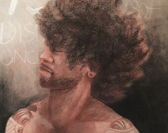 Used 2- Original Charcoal/Red Conte Crayon Drawing By Mariarlynda Valdez On Toned Paper