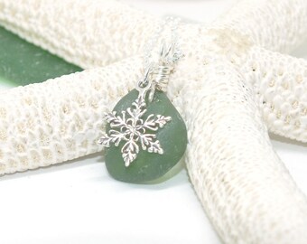 Sterling Sea Glass Necklace, Beach Necklace, Snowflake Necklace, Sea Glass Jewelry, Seaglass, Sea Glass, Lake Erie Beach Glass Jewelry
