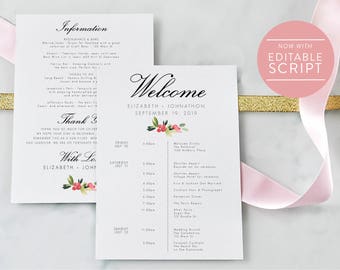 Wedding Itinerary-Editable PDF-Welcome Bag-Wedding Timeline-Welcome Letter-Wedding Favor-Wedding Printable-PDF Instant Download-#SN022_IT