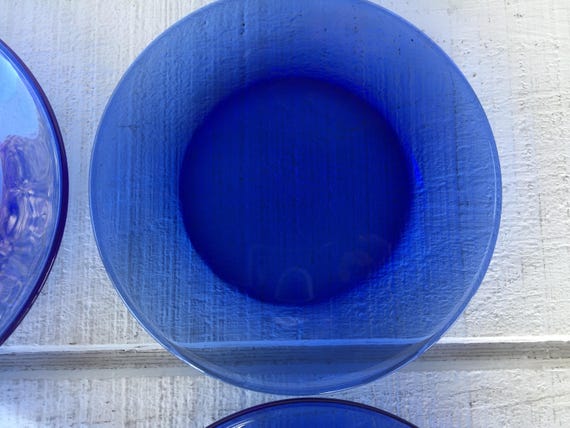4 Vintage blue glass dinnerware Cobalt Blue salad plates 4 Vintage blue glass dinnerware Cobalt Blue salad plates