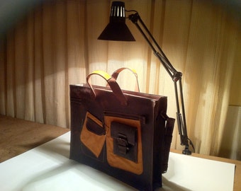 Extra Large 17 inch two faces Dominique the second laptop briefcase, extra large leather bag, large bag for sketches
