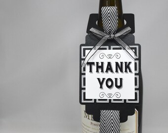 Thank You Bottle Tag in Black, Silver and White