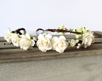 Bridal Flower Crown, Ivory Flower Crown wedding, Flower Girl Crown, boho wedding flower crown, white flower crown, ivory floral crown