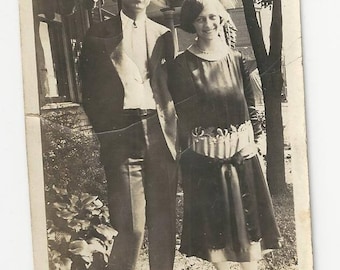 Vintage BW photo of happy young couple