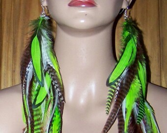 Feather Earrings, Green Feather Earrings, Blue Long Feather Earrings, Pink Long Feather Earrings, Extra Long Feather Earrings