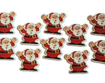 10 Pieces Santa Claus Wood Button. Christmas Wood Button.