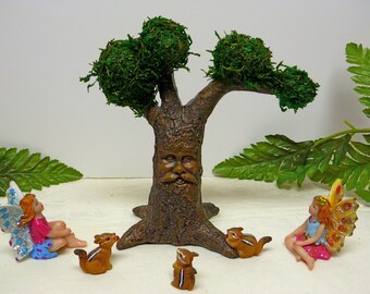 Tree with Face Miniature Tree Fairy Tree Wise Old Tree,\ Storybook Tree Father Time Garden Accessory, Miniature Chipmunks OPTION