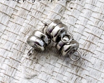 6 Magnetic Barrel Clasps - Platinum Silver Plated (Stainless) Barrel Clasp - 6mm Magnetic Clasp - 1207 - Super Strong Magnet Clasp