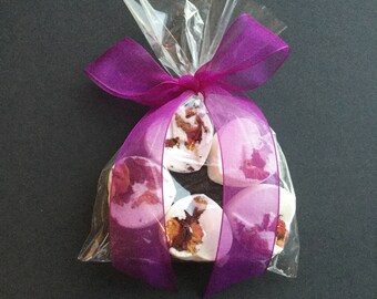 5 Heart Rose scented Bath Bombs with Purple ribbon