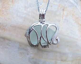 Pale Aqua Sea Glass Elephant Necklace Locket by Wave of Life™