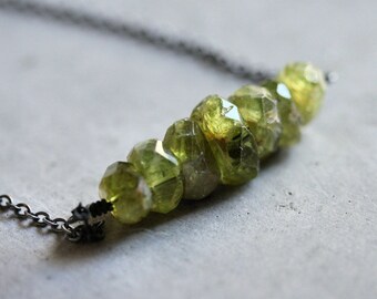 Peridot Necklace, Lime Spring Green Rough Natural Gemstone Oxidized Sterling Silver Necklace August Birthstone Necklace - Millpond