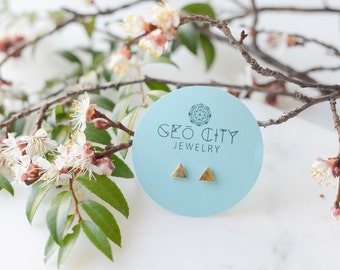 Tiny Brushed Triangle | Traingle Stud Earrings | 18k Gold Plated | Geometric | Minimal | Simple | Flat