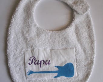 White bib Daddy and guitar for a baby 0-24 months