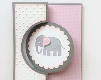 Baby Girl Shower Card, Welcome Baby Girl Card, Baby Girl Elephant Flip It Card, Baby Girl Card, Welcome Baby Card