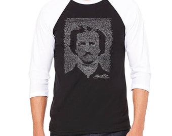 Men's Raglan Baseball Word Art T-shirt - Edgar Allen Poe - The Raven