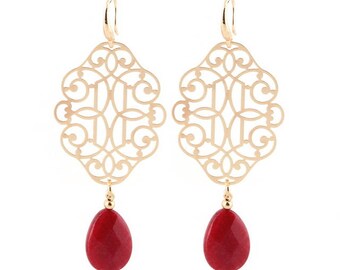 Natural stone drop earrings, filigree earrings, moroccan earrings