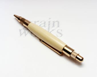 Wooden Ballpoint Pen - Stratus Style - American Holly with 24K Gold Accents (Gift Ready)