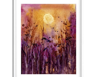 Evening Meadow / Watercolor Landscape / Digital Art Print / Wall Art / Instant Download Print