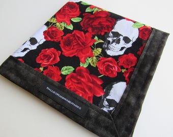Skulls and Roses EDC Hank Handmade Hank Everyday Carry Pocket Dump Hank Mens Handkerchief Gift for Him Gift for Her Valentine Hank