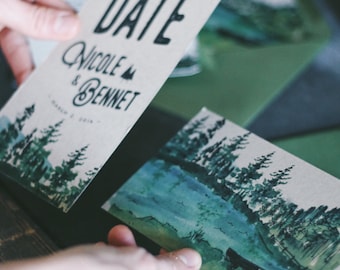 Rustic Watercolor Save The Date: Forest and Trees