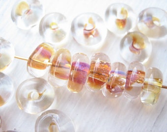 Borosilicate beads (25pcs), boro glass beads, borosilicate donuts, peach pink glass, 10mm boro beads, 10mm glass beads, opal glass beads