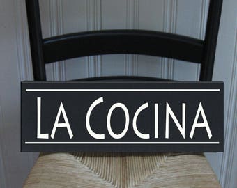 La Cocina Spanish for Kitchen Handpainted Wood Sign 16 x 5.5