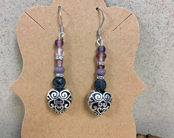 Hypoallergenic Aromatherapy Earrings, Essential Oil Diffusing Earrings, Diffusing Earrings, Lava Earrings, Lava Bead Earring, Heart Earrings