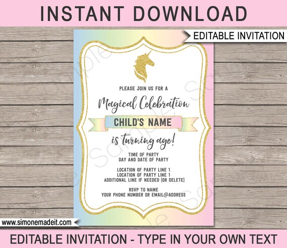 unicorn invitation unicorn birthday party invite printable