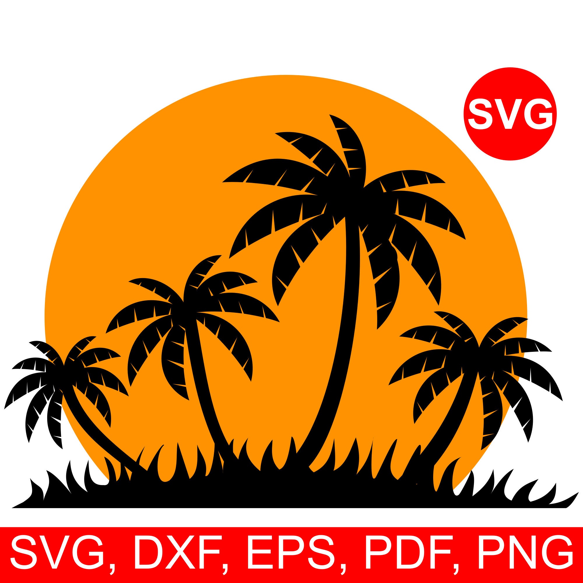 Tropical Sunset with Palm Trees SVG File for Cricut and Silhouette