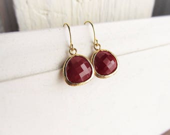 Garnet Earrings, Gold January Birthstone Earrings, Dangle Earrings, Garnet Jewelry, Birthday Gift for Her, January Birthstone Gift Idea