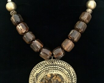 Brown & Brass beaded necklace