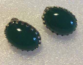 Genuine Jade Clipback Earrings in Silver