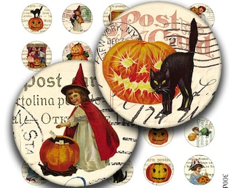 halloween circles 1 inch round images Printable Download Digital Collage Sheet diy jewelry pendant black cat pumkin witch