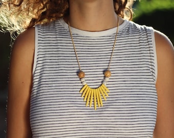statement necklace, yellow beaded necklace, beads necklace, gift for her, colorful necklace, statement jewelry, beaded jewelry