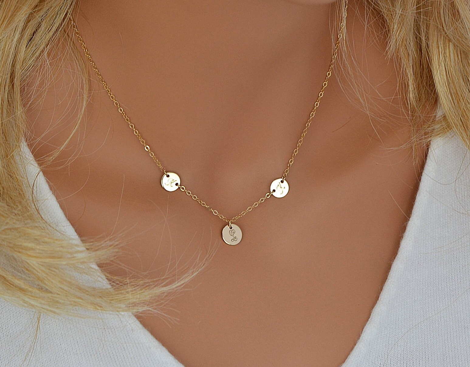 Delicate Initial Disc necklace Monogram Disc Necklace Gold