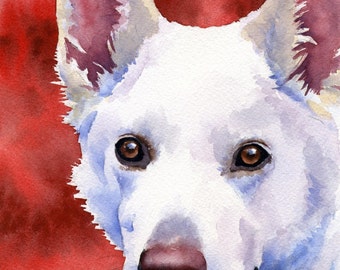 WHITE GERMAN SHEPHERD Art Print Signed by Artist D J Rogers