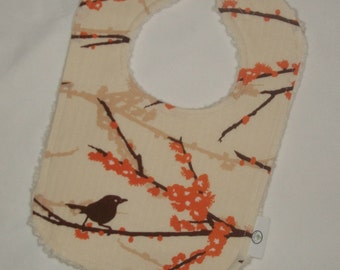 Almond Dewberry Sparrows and Chenille Boutique Bib - SALE