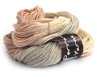 Hand dyed DK, double knitting baby alpaca linen silk blend, light worsted crochet yarn skein, Perran Yarns, brown cream sand ecru natural