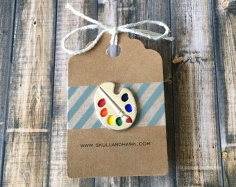 Paint Palette Pin - Artist Lapel Pin - Silver Tone - Enamel - Tack Backing with Clutch Clasp