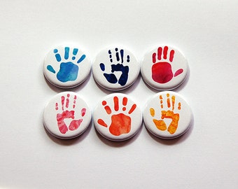 Hand print magnets, Fridge magnets, button magnets, stocking stuffer, magnets for fridge art, finger painting, magnets for kids art (5871)