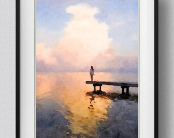 Watercolor Sunset Painting,Art Print,Sunset Wall art, Sunset painting , Ocean Sunset Painting,Christmas Gift Pic No 38