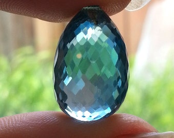 Huge AAA London Blue Topaz 26ct Briolette Drop 18mm Pendant Bead Free Ship TZ3P6F0001