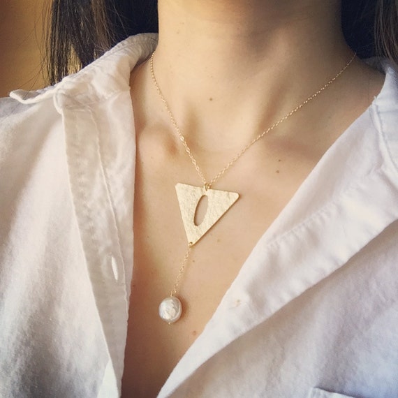 Gold Triangle Necklace Y Drop Necklace Geometric Necklace