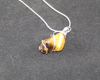 Tigers eye wrapped sterling silver necklace