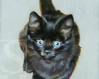 Black Kitten Original Oil Painting by Susan Van Sant 5x7 cat art portrait