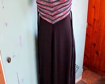 Vintage Trolley Car Maxi Dress Metallic Threaded Striped Top 1970's Chic