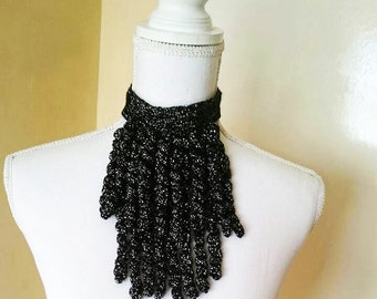 Free shipping/Modern croched screw fringed-twist tassels neacklace wrap silvery black color shawl,collar,neacklace/woman accessories